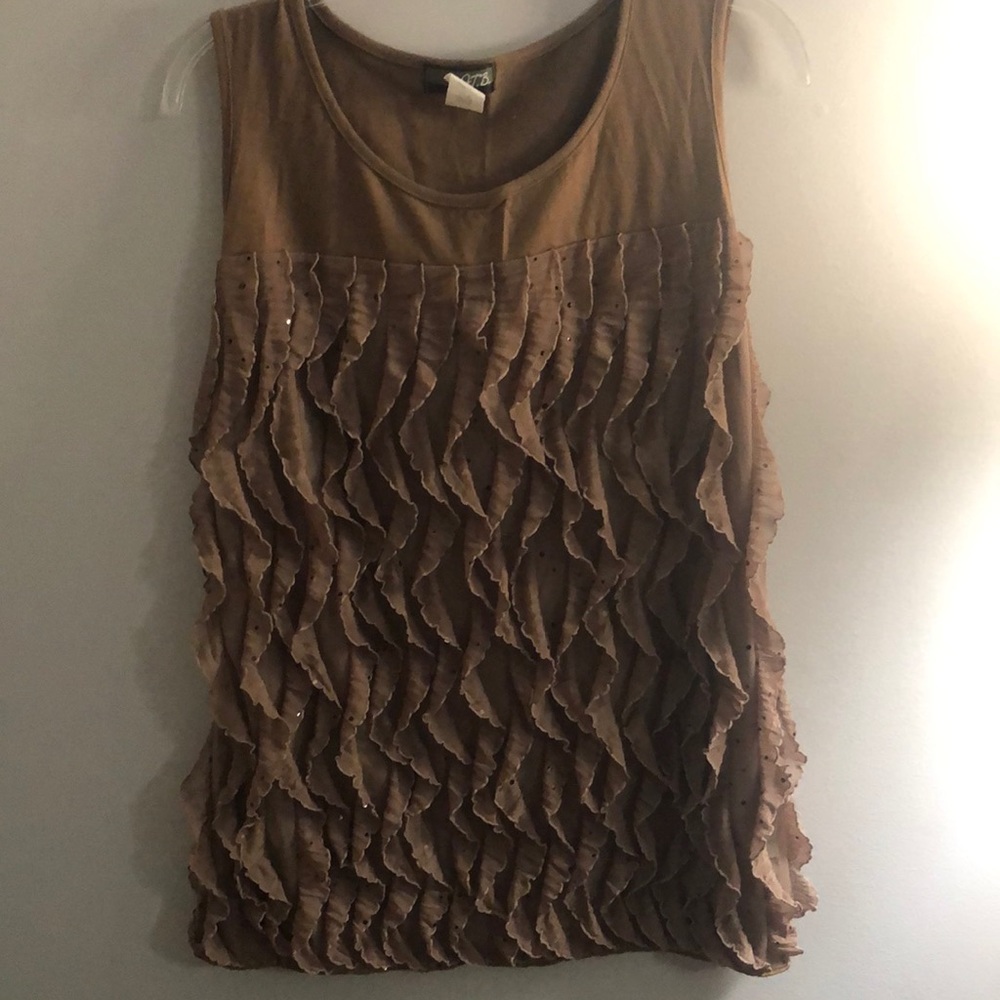 JTB ruffle top with sequin detail, EUC, size large.